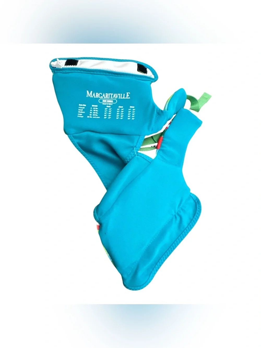Margaritaville Dog Shark Swim Vest - Teal, Green & Red Parrot Print Swimming Pet